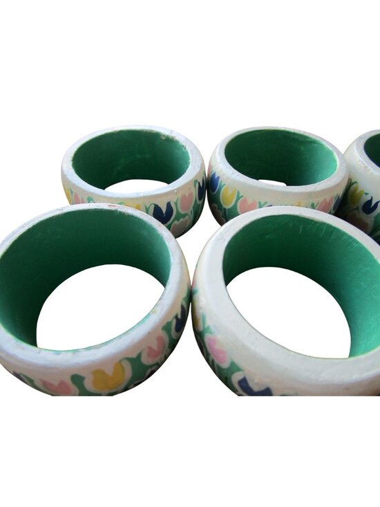 Vintage Painted Wood Easter Bunny Rabbit Tulip Napkin Rings Ten GUC - Picture 16 of 16